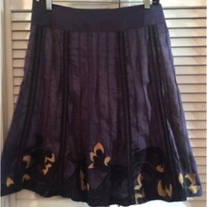 Anthropologie Navy Skirt with Gold and Black Embroidery, EUC, size 4